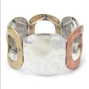 Tri-tone metal disk stretch bracelet